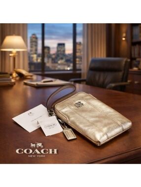 Coach Gold Leather Wristlet